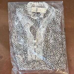 Anthro Elegant Lace Trimmed Blouse